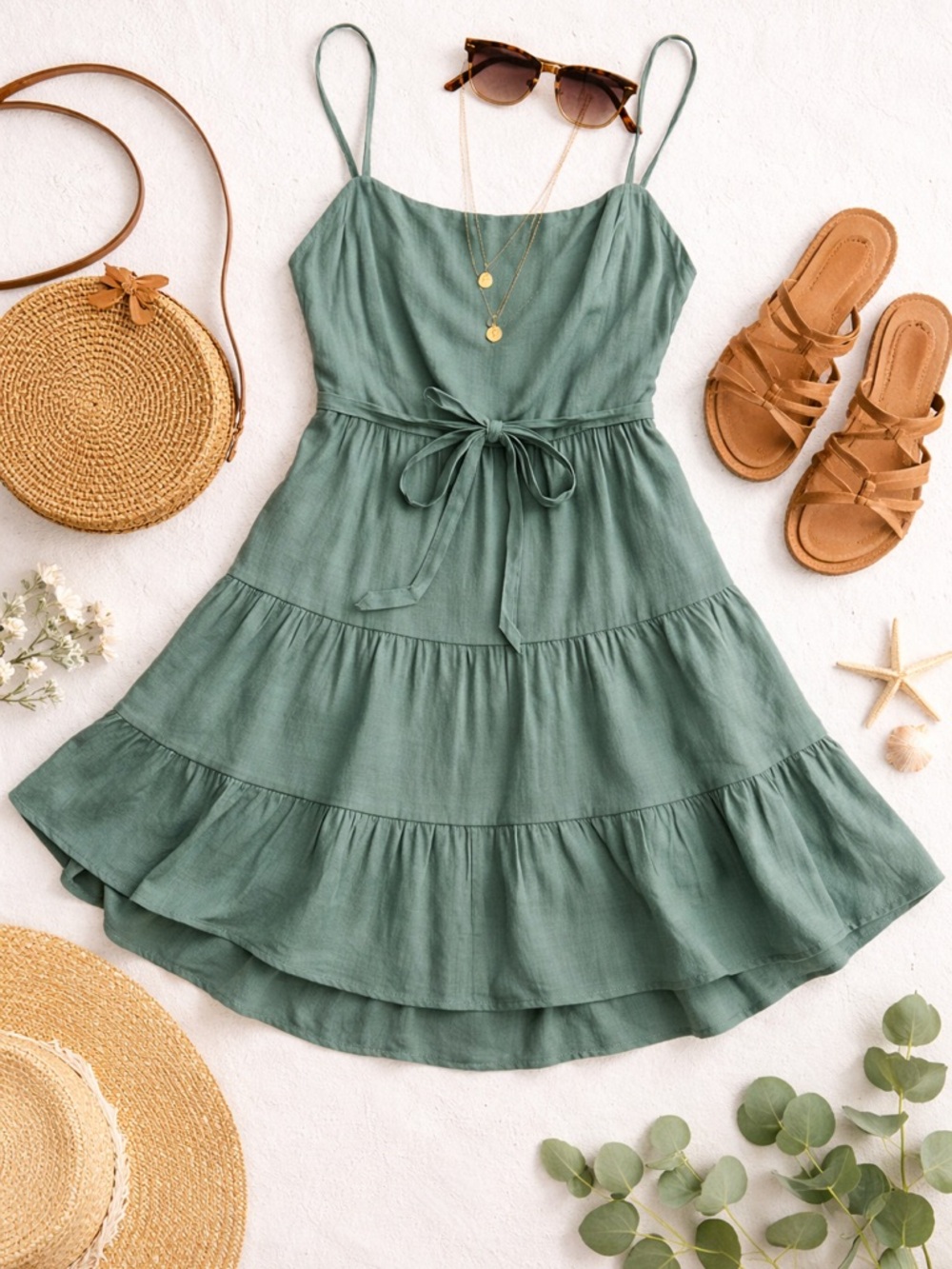 Lulus Make A Day Of It Linen Blend Tiered Mini Dress Open Back XL Euro Summer